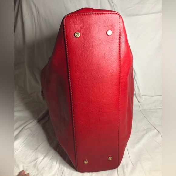 Tory Burch Bombe Tote Bag Glazed Leather Shoulder Bag Red Handbag Purse - Picture 6 of 16